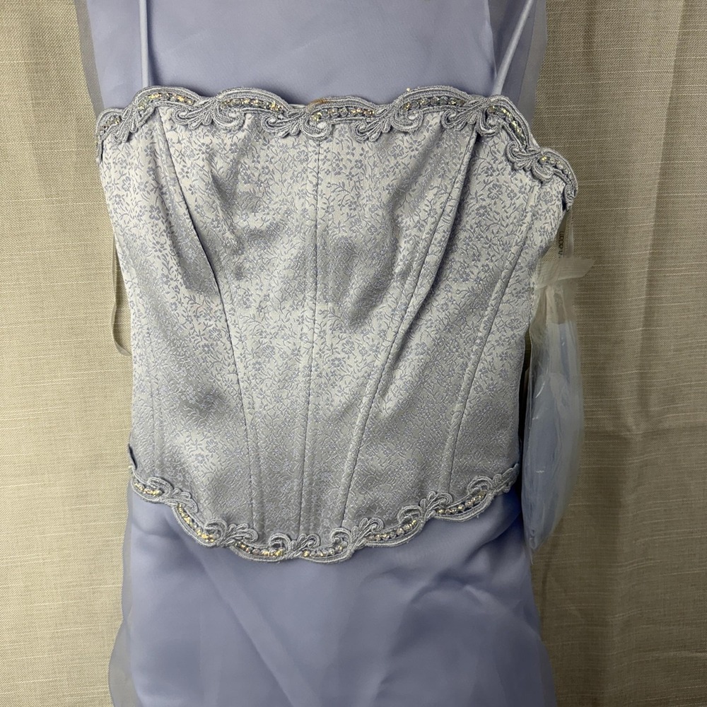 Y2k Betsy & Adam Skirt Corset Set Womens 4P Blue Chiffon Rhinestone VTG 90s - Picture 2 of 16